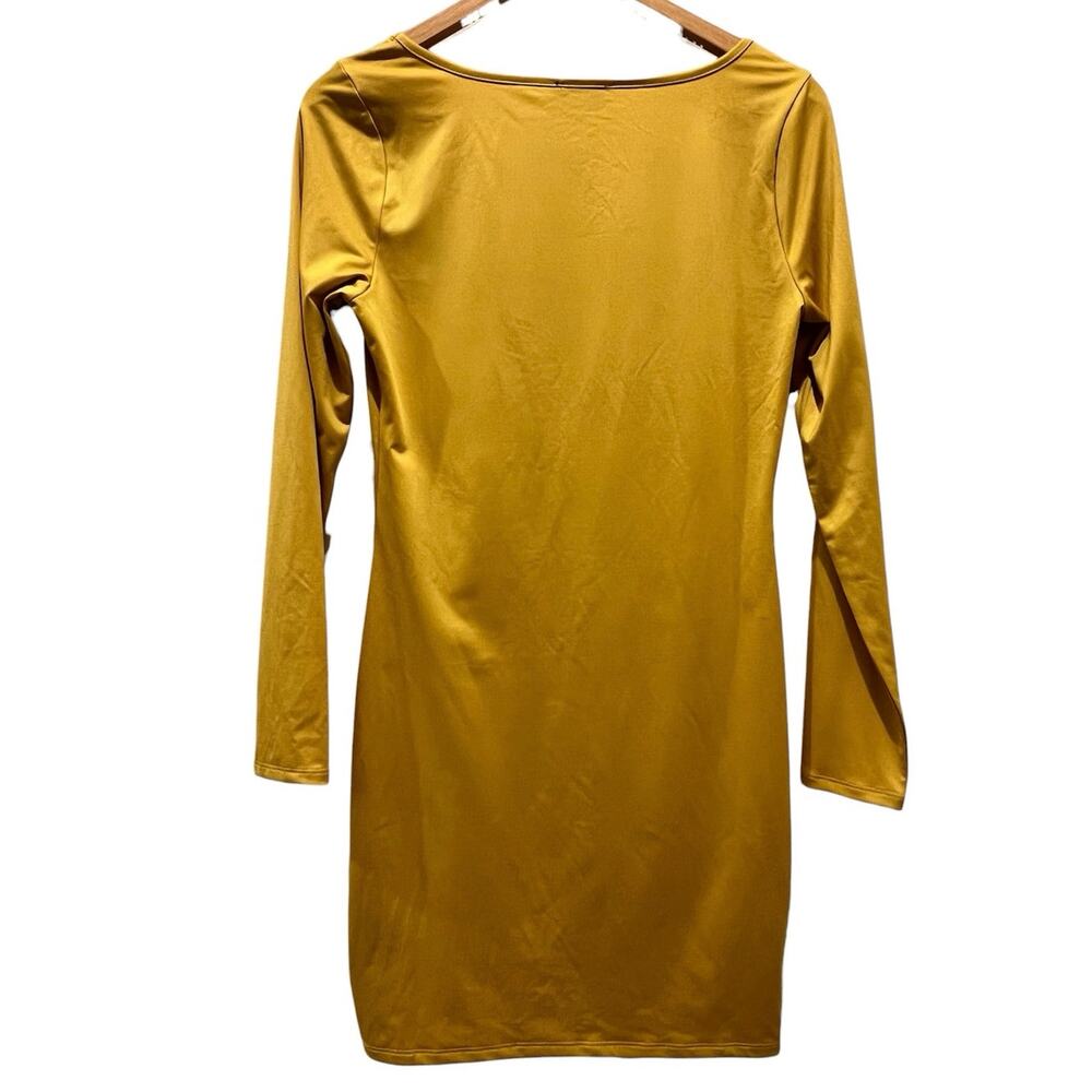 Bebe Mustard Gold Bodycon Mini Dress Y2K Club Party Long Sleeve - Picture 5 of 9